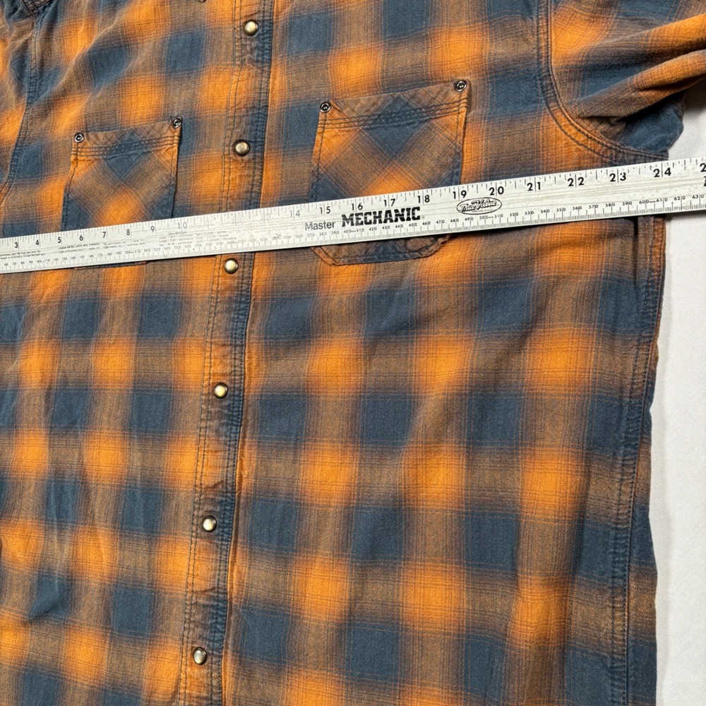 Red Head Ranch Flannel Shirt Mens Large Orange Blue Plaid Snap Button Workwear - Picture 6 of 11